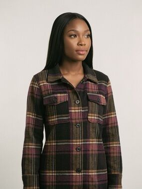 TRIBAL JEANS Plaid Wool Blend Shirt Jacket Medium Women's